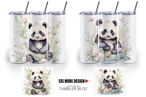Tumbler Wrap Watercolor Spring Panda Sublimation artnoy 