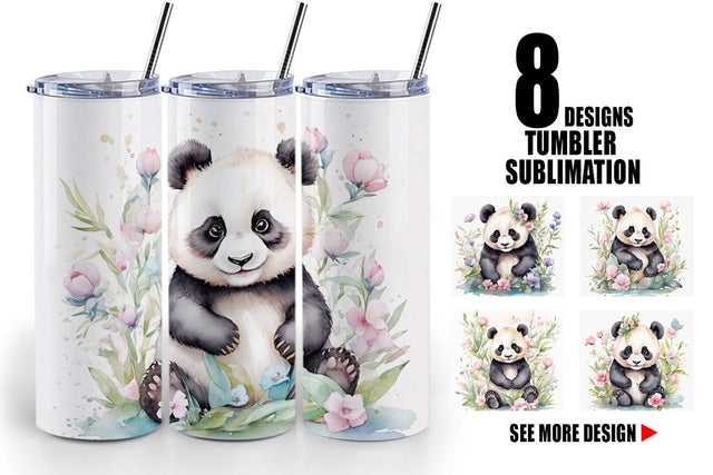 Tumbler Wrap Watercolor Spring Panda Sublimation artnoy 