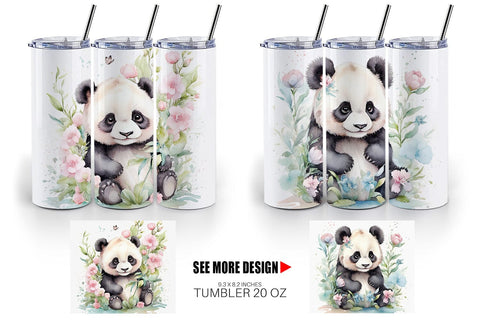 Tumbler Wrap Watercolor Spring Panda Sublimation artnoy 