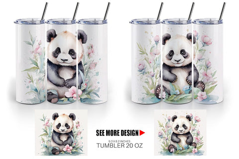 Tumbler Wrap Watercolor Spring Panda Sublimation artnoy 