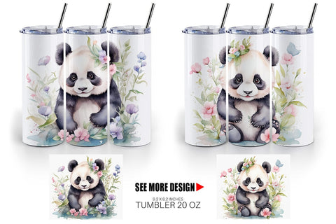 Tumbler Wrap Watercolor Spring Panda Sublimation artnoy 