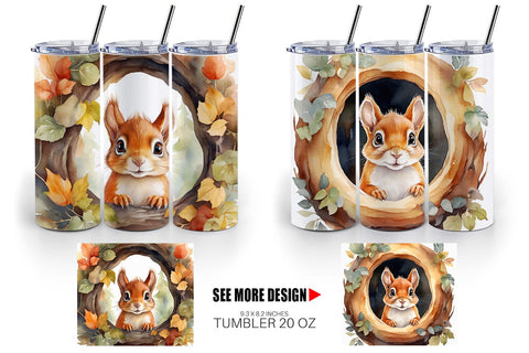 Tumbler Wrap Watercolor Squirrel Sublimation artnoy 