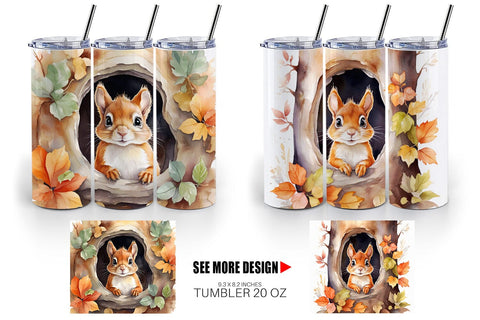 Tumbler Wrap Watercolor Squirrel Sublimation artnoy 