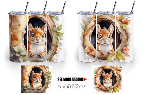 Tumbler Wrap Watercolor Squirrel Sublimation artnoy 