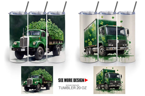 Tumbler Wrap Watercolor Truck Shamrocks Sublimation artnoy 