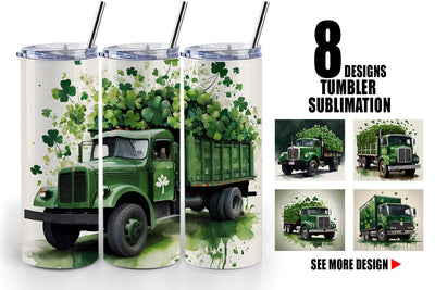 Tumbler Wrap Watercolor Truck Shamrocks Sublimation artnoy 