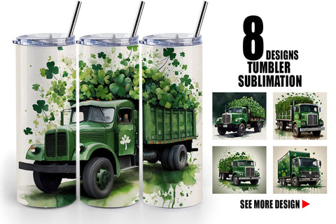 Tumbler Wrap Watercolor Truck Shamrocks Sublimation artnoy 