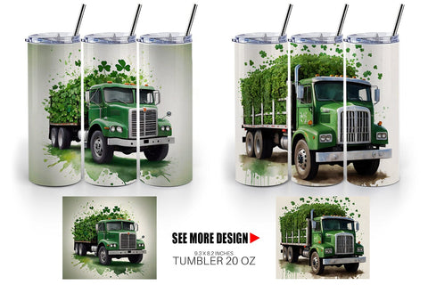 Tumbler Wrap Watercolor Truck Shamrocks Sublimation artnoy 