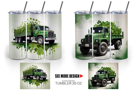 Tumbler Wrap Watercolor Truck Shamrocks Sublimation artnoy 