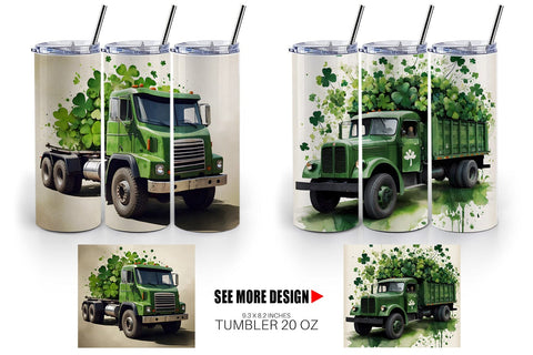 Tumbler Wrap Watercolor Truck Shamrocks Sublimation artnoy 