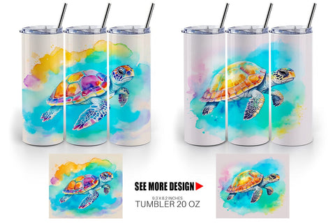 Tumbler Wrap Watercolor Turtle Sublimation artnoy 