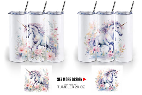 Tumbler Wrap Watercolor Unicorn Sublimation artnoy 