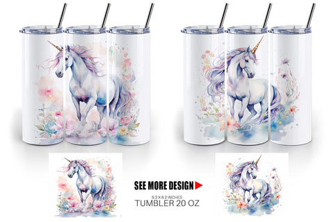 Tumbler Wrap Watercolor Unicorn Sublimation artnoy 