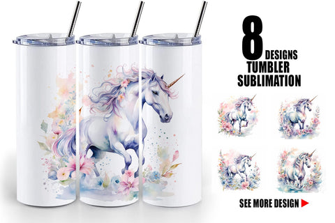 Tumbler Wrap Watercolor Unicorn Sublimation artnoy 