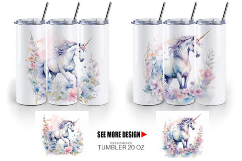 Tumbler Wrap Watercolor Unicorn Sublimation artnoy 