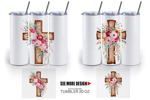 Tumbler Wrap Watercolor Wooden Cross Sublimation artnoy 