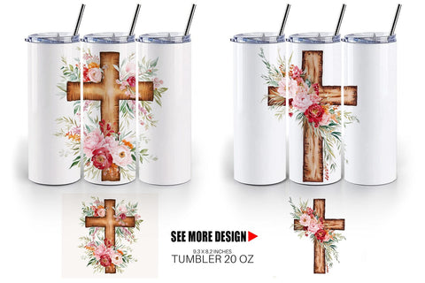 Tumbler Wrap Watercolor Wooden Cross Sublimation artnoy 