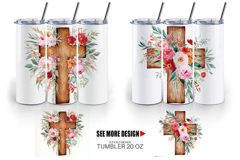 Tumbler Wrap Watercolor Wooden Cross Sublimation artnoy 