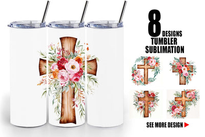 Tumbler Wrap Watercolor Wooden Cross Sublimation artnoy 
