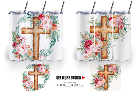 Tumbler Wrap Watercolor Wooden Cross Sublimation artnoy 