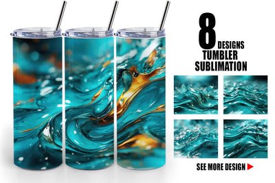 Tumbler Wrap Wavy Turquoise Fluid Sublimation artnoy 