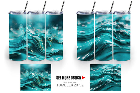 Tumbler Wrap Wavy Turquoise Fluid Sublimation artnoy 