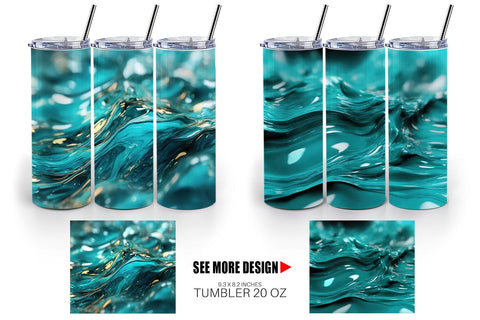 Tumbler Wrap Wavy Turquoise Fluid Sublimation artnoy 