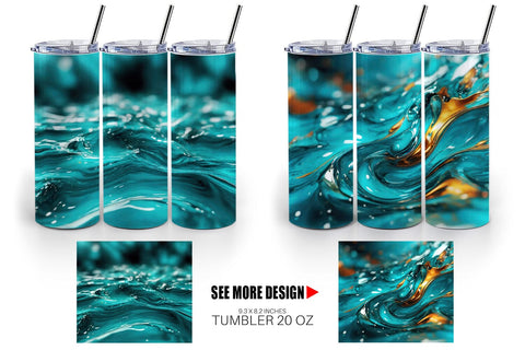 Tumbler Wrap Wavy Turquoise Fluid Sublimation artnoy 