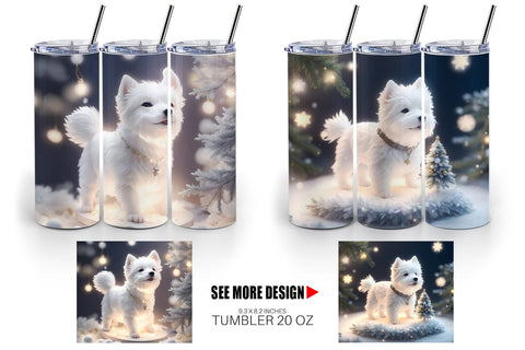 Tumbler Wrap White Dog Scene Christmas Sublimation artnoy 