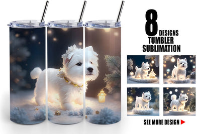 Tumbler Wrap White Dog Scene Christmas Sublimation artnoy 