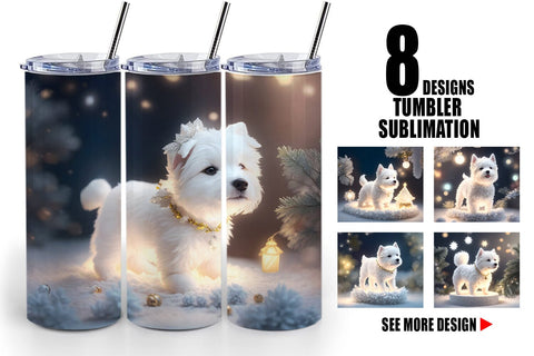 Tumbler Wrap White Dog Scene Christmas Sublimation artnoy 