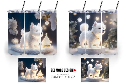 Tumbler Wrap White Dog Scene Christmas Sublimation artnoy 
