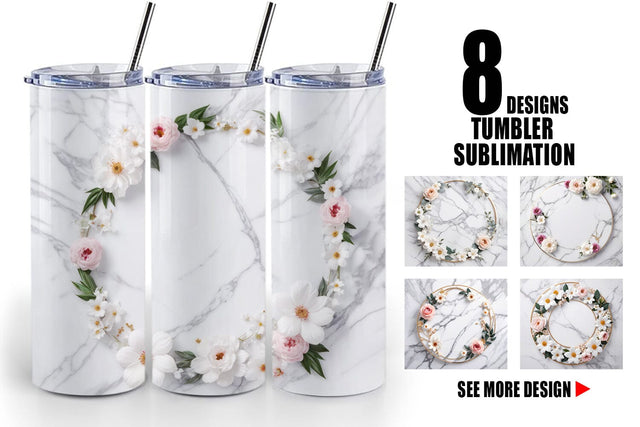 Tumbler Wrap White Marble with Flower Sublimation artnoy 