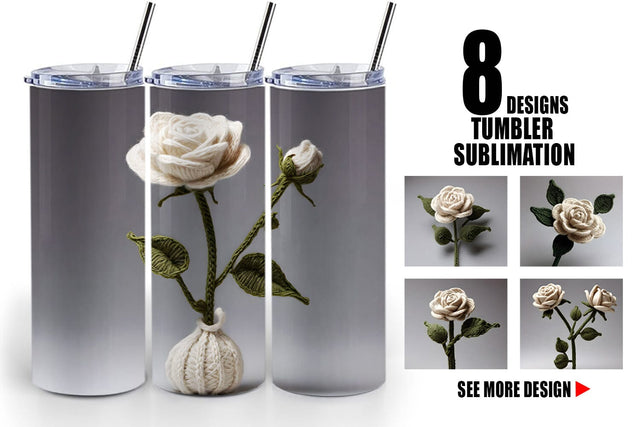 Tumbler Wrap White Rose Embroidery Sublimation artnoy 