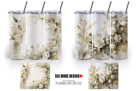 Tumbler Wrap White Wedding Flower Sublimation artnoy 