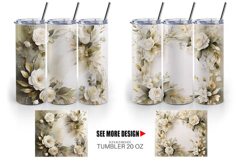 Tumbler Wrap White Wedding Flower Sublimation artnoy 