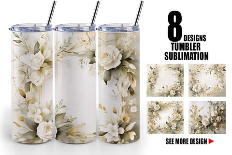 Tumbler Wrap White Wedding Flower Sublimation artnoy 