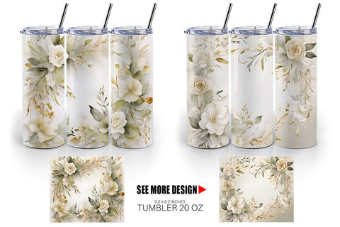 Tumbler Wrap White Wedding Flower Sublimation artnoy 
