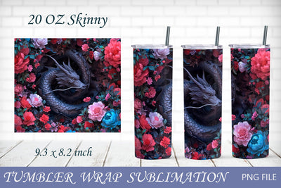 Tumbler wrap with dragon and flowers, Fantasy sublimation design Sublimation AnastasiyaArtDesign 