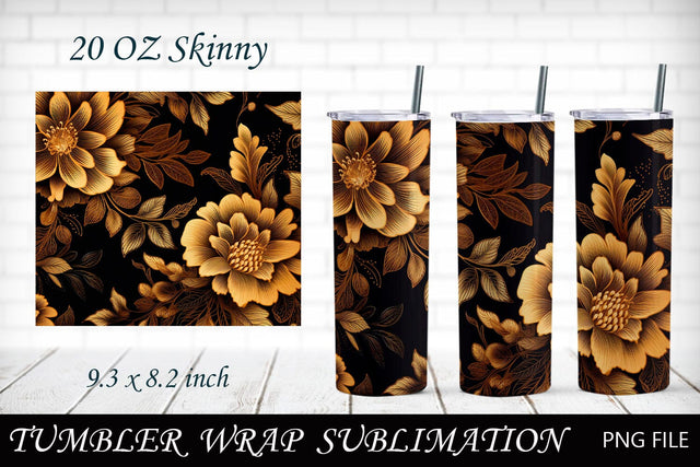Tumbler wrap with gold flower, 20 oz skinny wrap, Floral sublimation Sublimation AnastasiyaArtDesign 