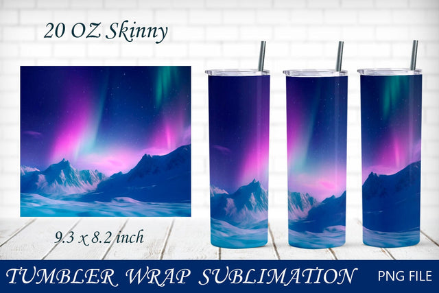 Tumbler wrap with mountain and northern lights, Nature 20 oz wrap Sublimation AnastasiyaArtDesign 