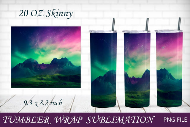 Tumbler wrap with nature, Mountain and northern lights Sublimation AnastasiyaArtDesign 