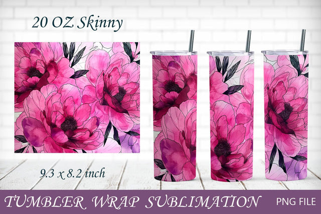 Tumbler wrap with peonies, Pink floral 20 oz sublimation design Sublimation AnastasiyaArtDesign 