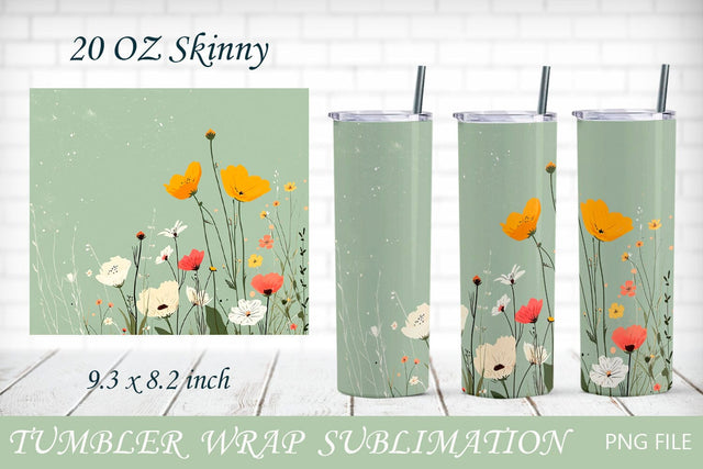 Tumbler wrap with wildflowers, Floral sublimation background Sublimation AnastasiyaArtDesign 