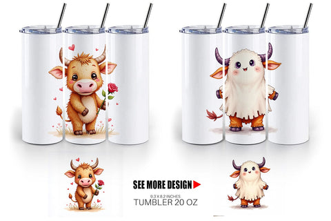 Tumbler Year-Round UglyCute Highland Cow Seasonal Watercolor Sublimation artnoy 
