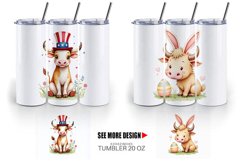 Tumbler Year-Round UglyCute Highland Cow Seasonal Watercolor Sublimation artnoy 