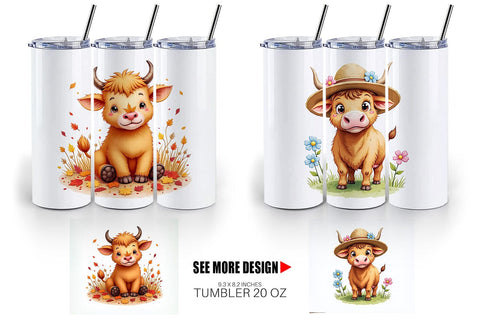 Tumbler Year-Round UglyCute Highland Cow Seasonal Watercolor Sublimation artnoy 