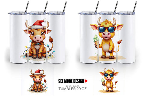 Tumbler Year-Round UglyCute Highland Cow Seasonal Watercolor Sublimation artnoy 