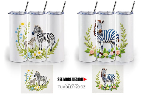Tumbler Zebra Embroidery Sublimation artnoy 