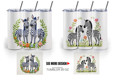 Tumbler Zebra Embroidery Sublimation artnoy 